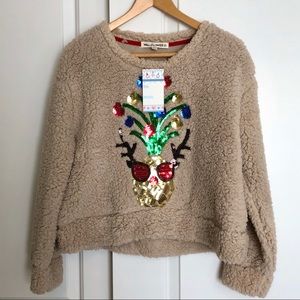 NWT Wallflower Pineapple Reindeer Sherpa Sweater